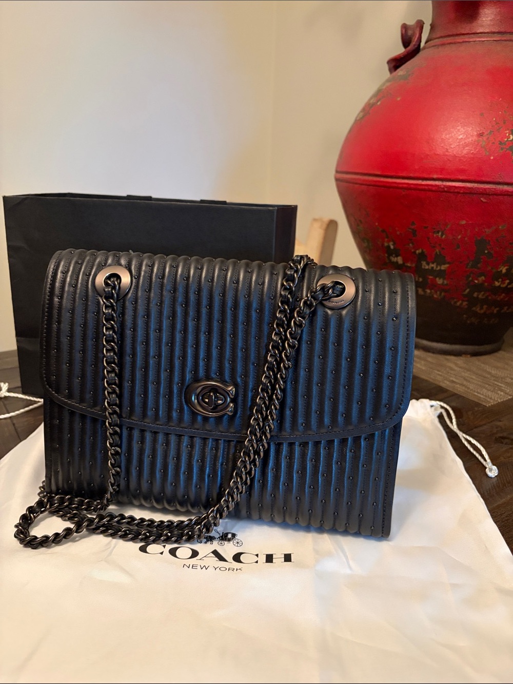 Coach Parker Quilted shoulder bag with Rivets and Gunmetal chain